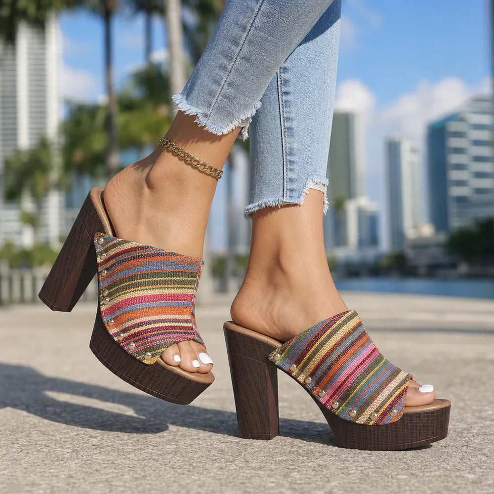 Women's Pink Gatsby Striped Platform Mules