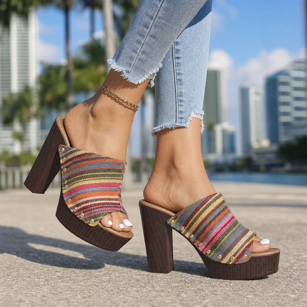 Women's Pink Gatsby Striped Platform Mules