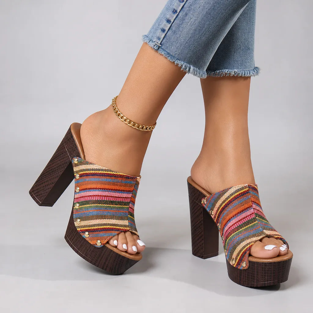 Women's Pink Gatsby Striped Platform Mules