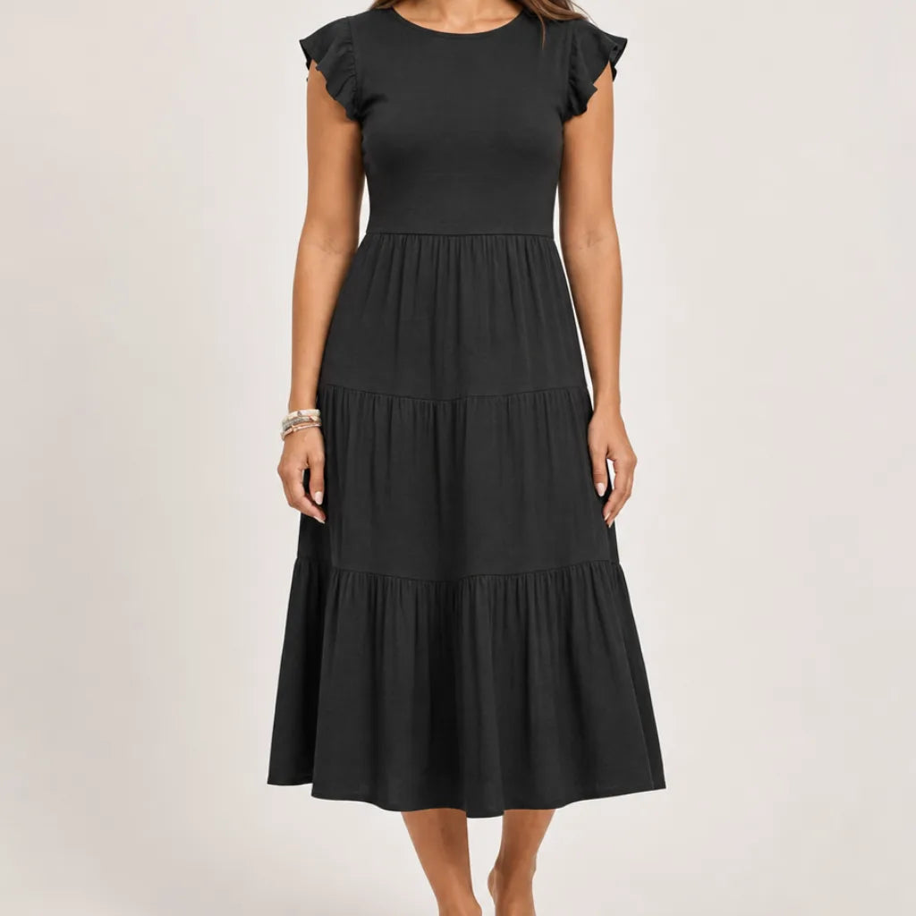 Linnet | Stylish Tiered Sleeveless Dress - Color:Black;Size:XS