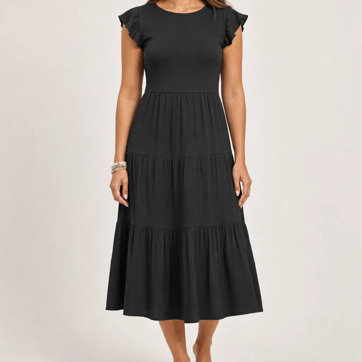 Linnet | Stylish Tiered Sleeveless Dress - Color:Black;Size:XS