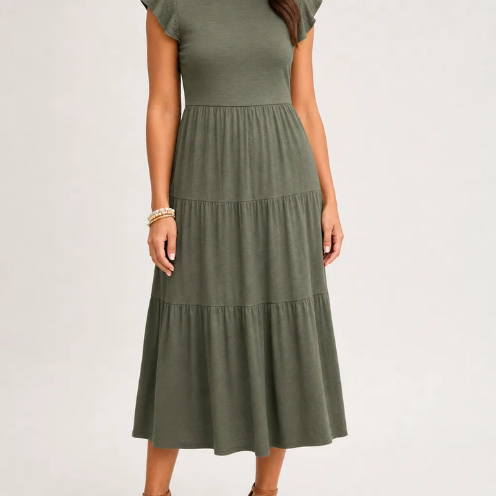 Linnet | Stylish Tiered Sleeveless Dress - Color:Green;Size:XS