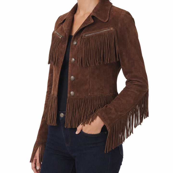 Women's Dark Brown Lisa | Women's Fringe Western Jacket -No match
