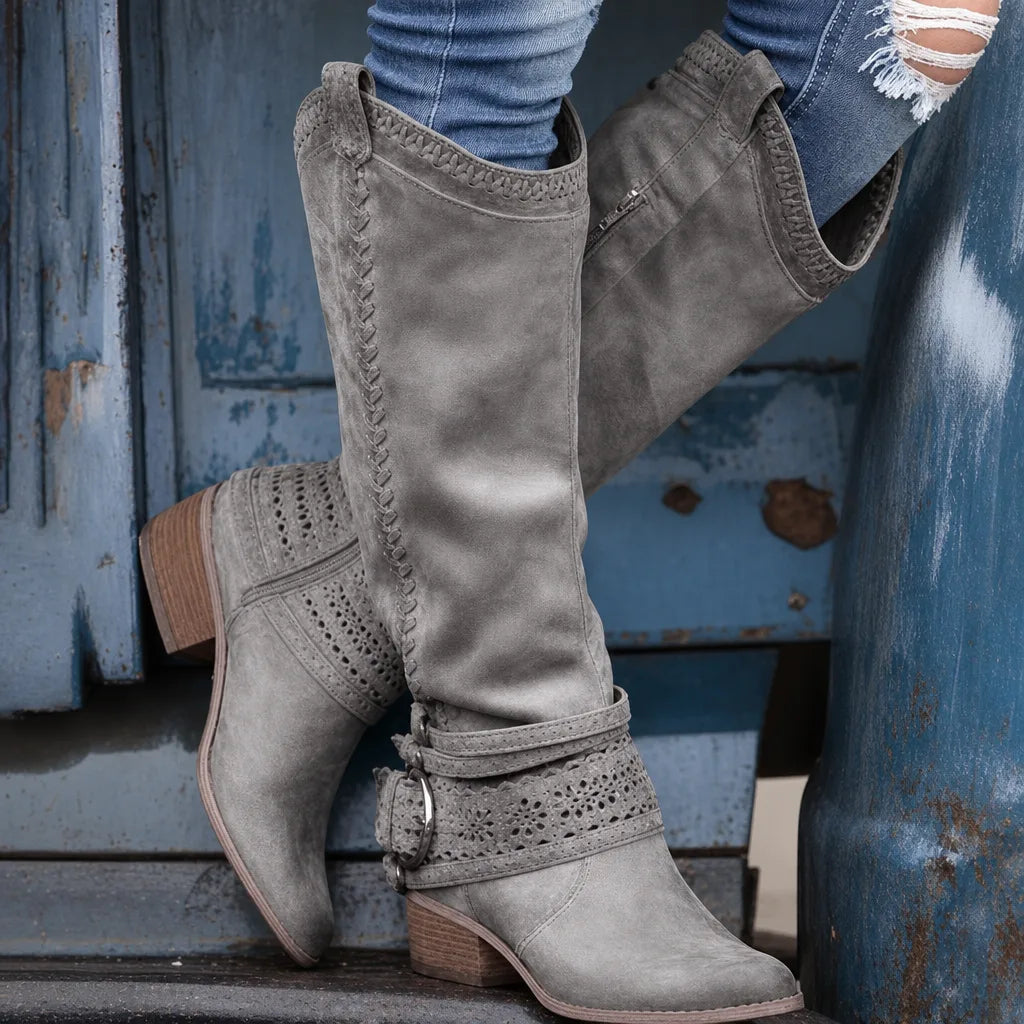 Lisa | Women's Knee High Western Boots  - Color:Gray;Size:34