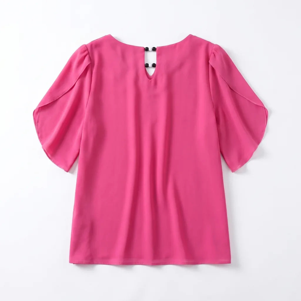 Lissandra Mid Sleeve Tee - Color:Fuchsia;Size:M
