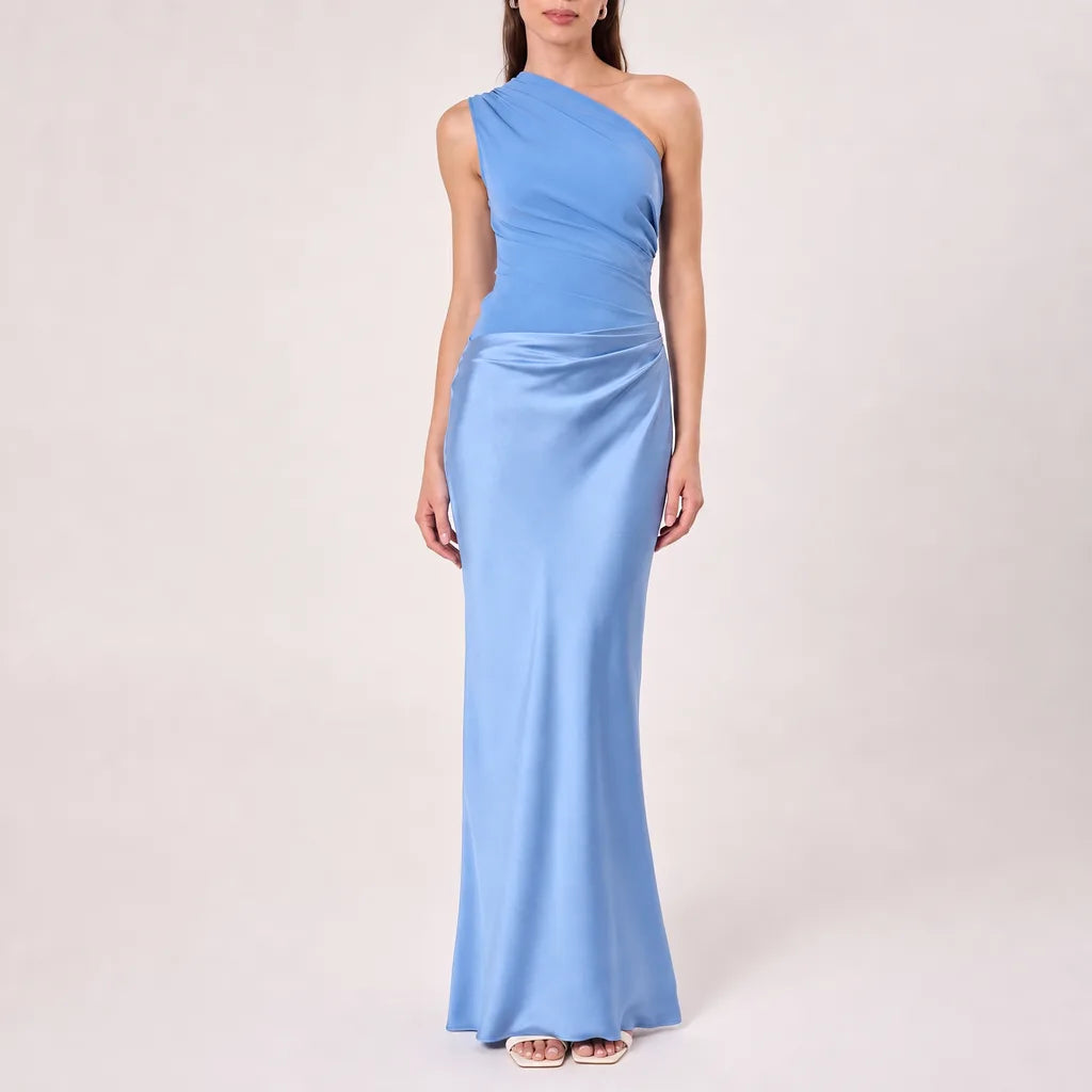 Livia | One-Shoulder Elegant Maxi Dress - Color:Blue;Size:S