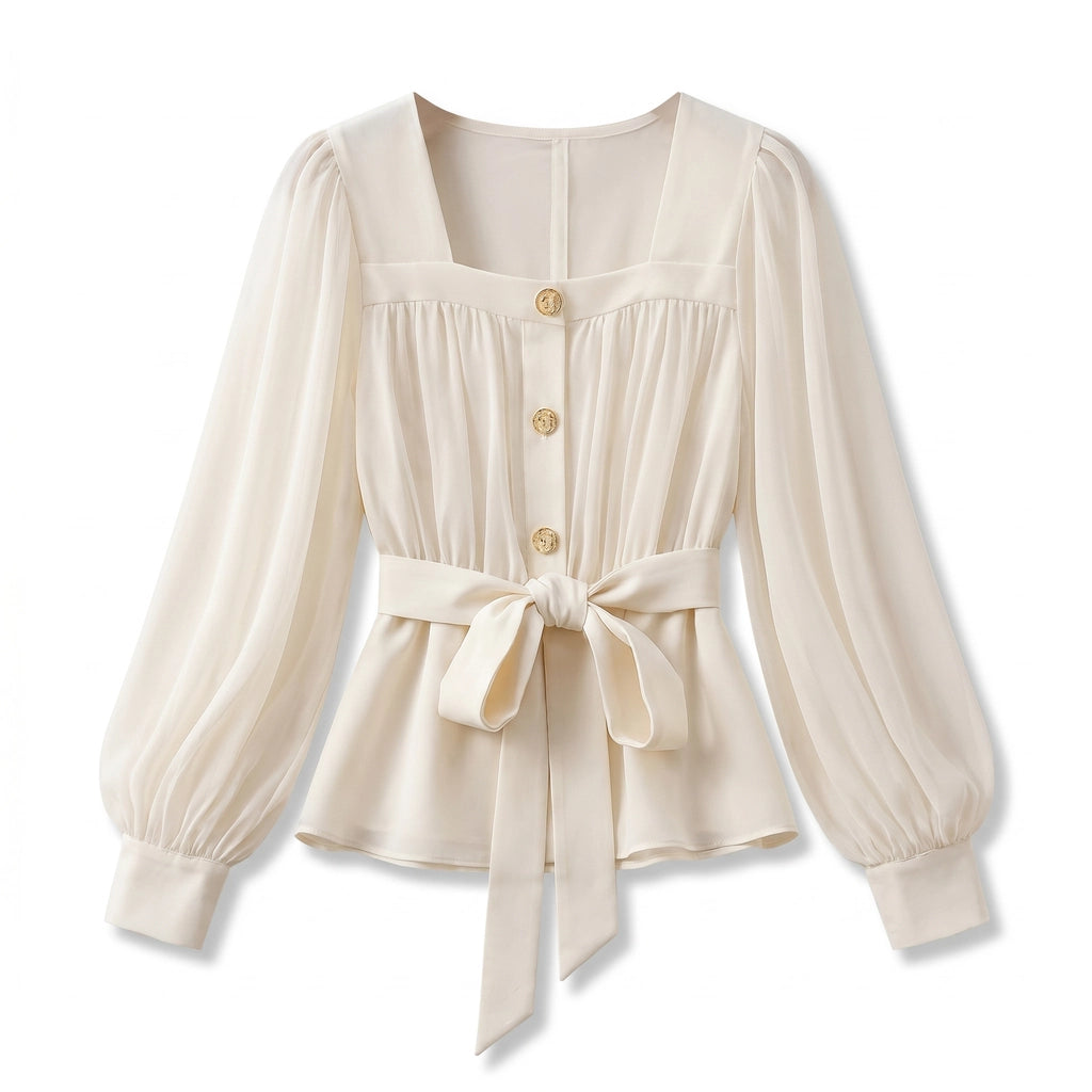 Livia Pleated Blouse - Color:Apricot;Size:XS