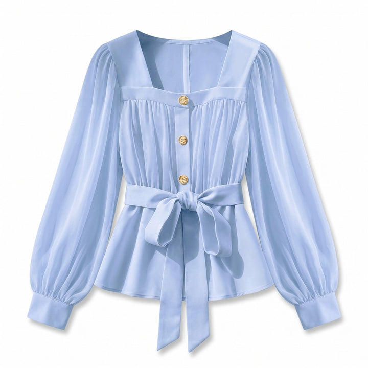 Livia Pleated Blouse - Color:Sky Blue;Size:XS