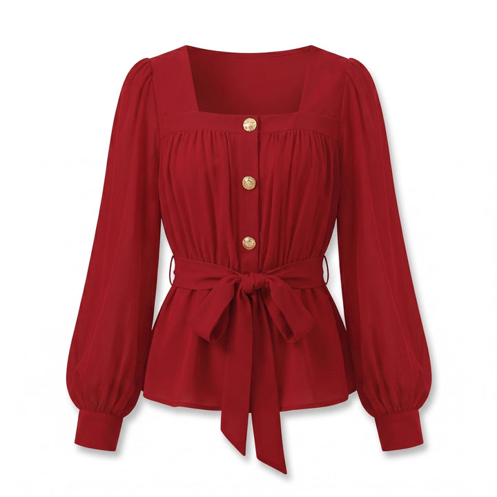 Livia Pleated Blouse - Color:Wine Red;Size:XS