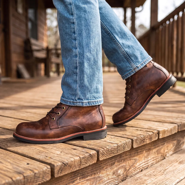 Men's Brown Livingston Lace-Up Biker Boots
