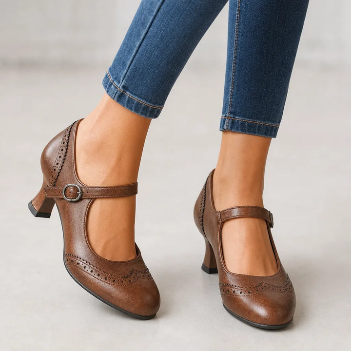 Livingston | Women's Vintage Mary Jane Heels - Color:Brown;Size:35