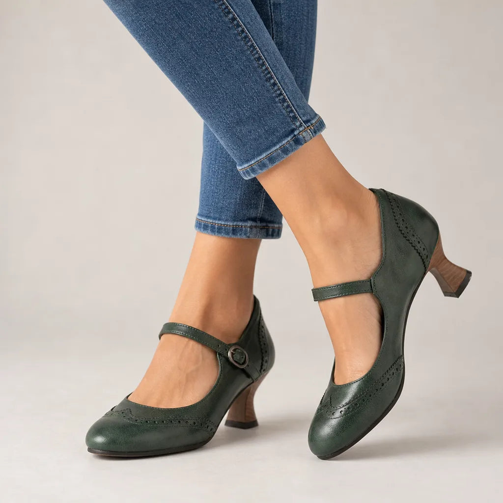 Livingston | Women's Vintage Mary Jane Heels - Color:Green;Size:35