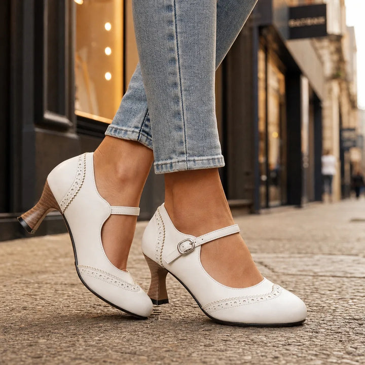 Women's White Livingston | Women's Orthopedic Vintage Mary Jane Heels