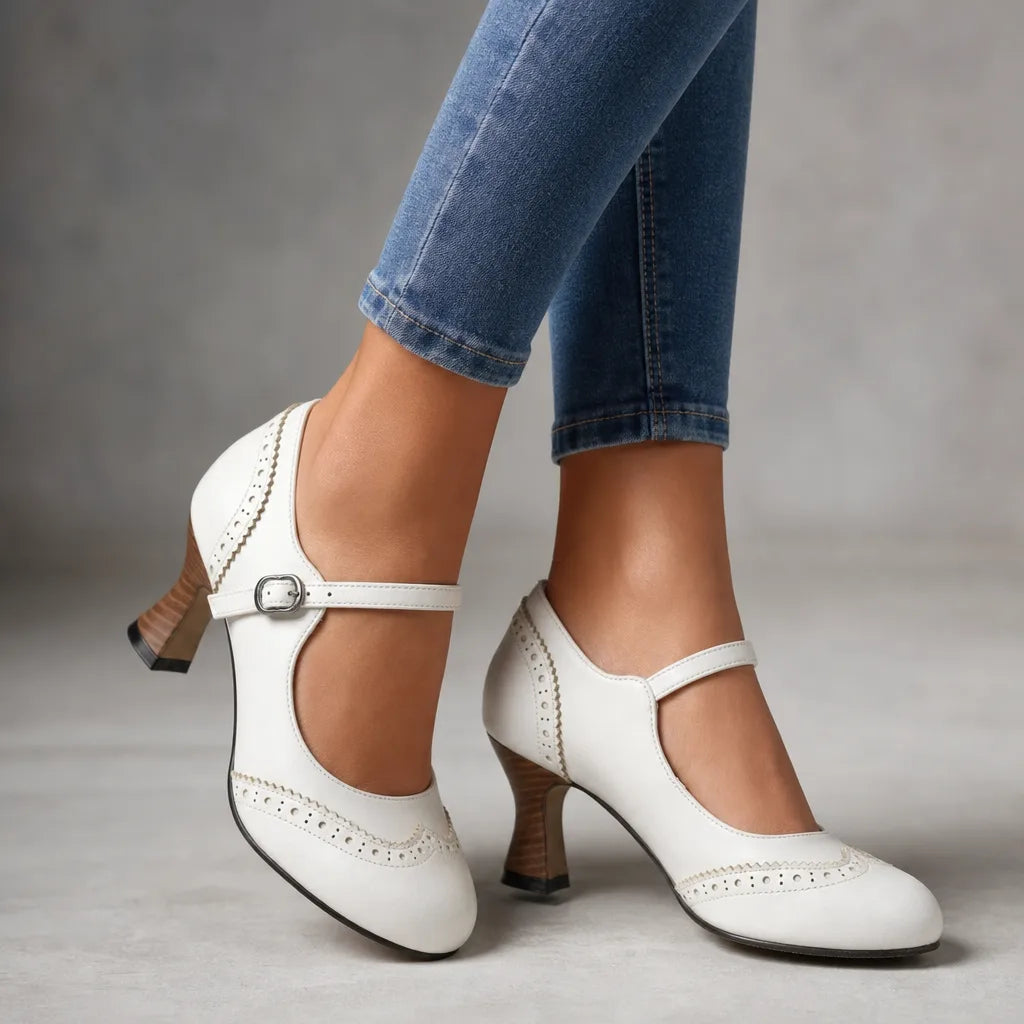 Livingston | Women's Vintage Mary Jane Heels - Color:White;Size:35