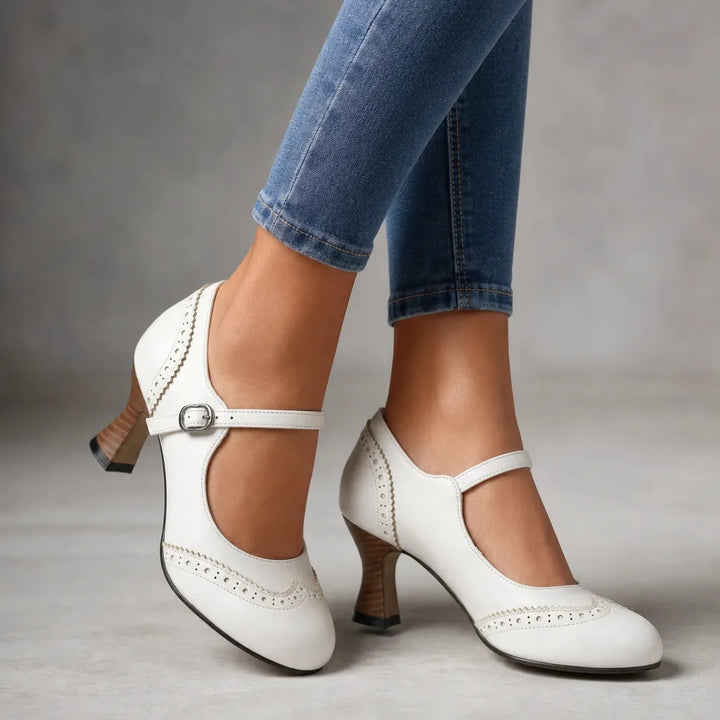 Livingston | Women's Vintage Mary Jane Heels - Color:White;Size:35