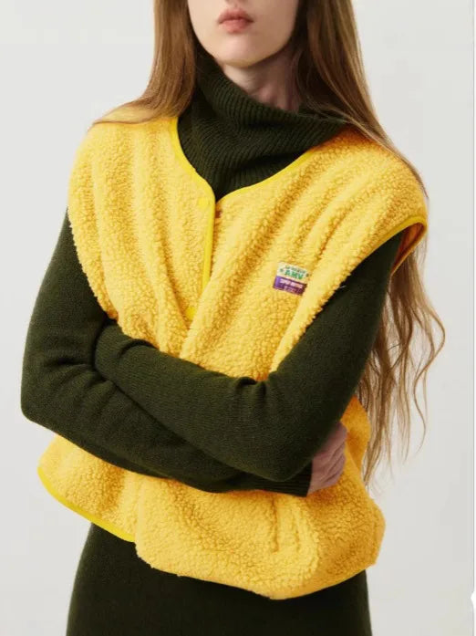 Liyana | Women's Button-Up Teddy Vest - Color:Yellow;Size:XS