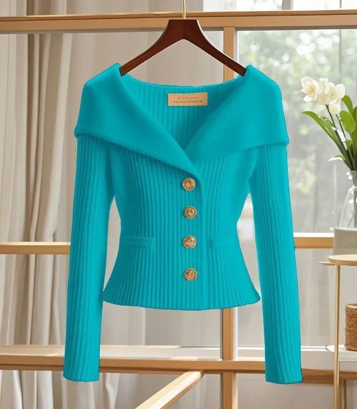Lori | Women's Elegant Knit Cardigan - Color:Blue;Size:S
