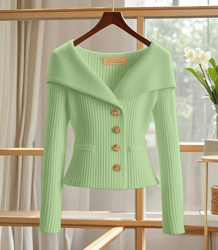 Lori | Women's Elegant Knit Cardigan - Color:Green;Size:S