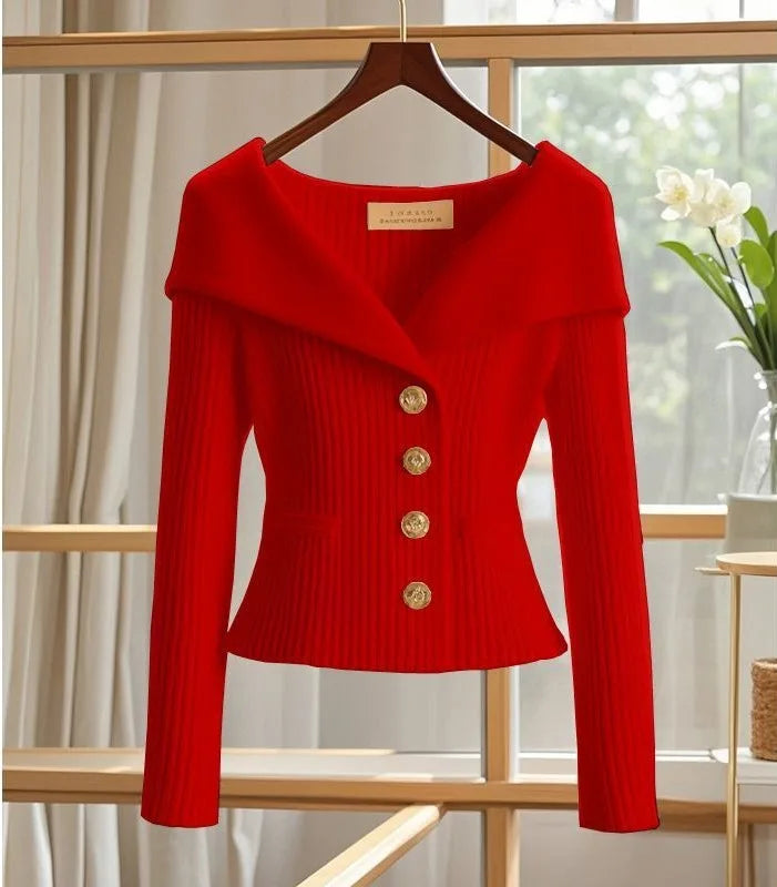 Lori | Women's Elegant Knit Cardigan - Color:Red;Size:S