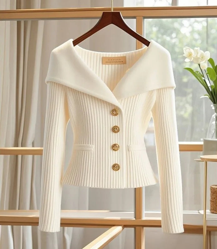 Lori | Women's Elegant Knit Cardigan - Color:White;Size:S