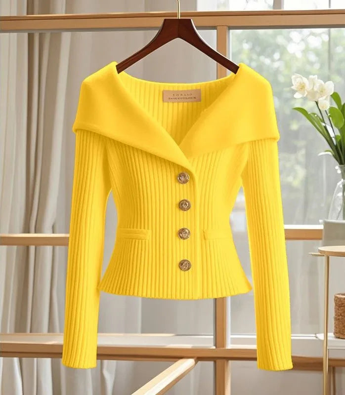 Lori | Women's Elegant Knit Cardigan - Color:Yellow;Size:S