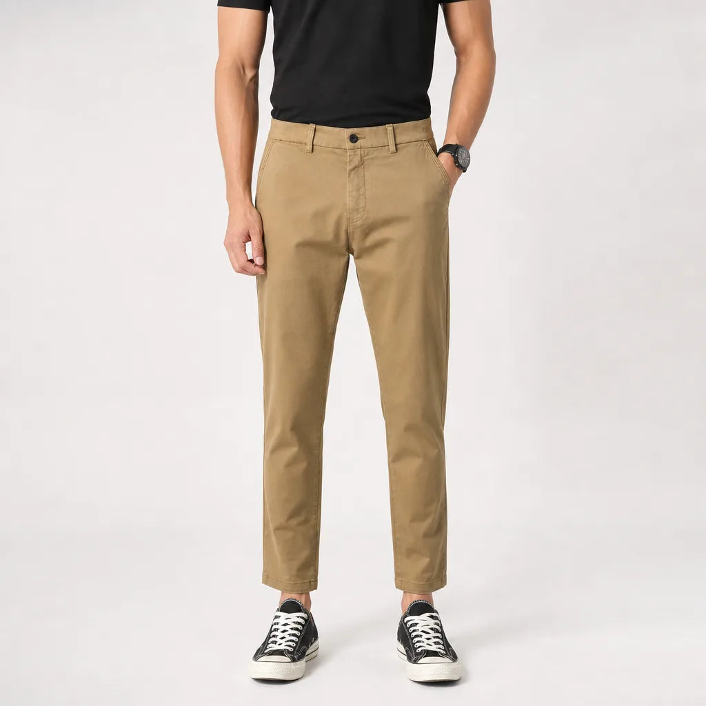Men's Beige Delaney Cotton Tapered Trousers