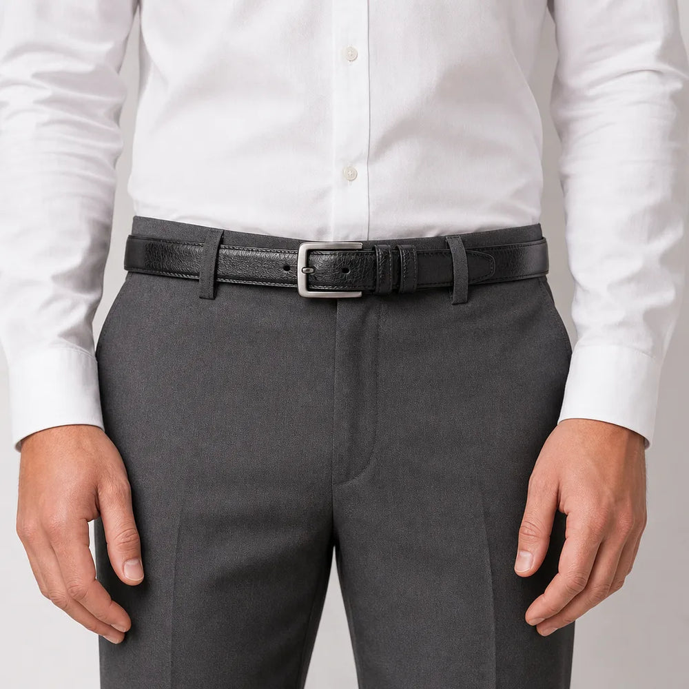 Men's Black Louis Textured Pin Belt