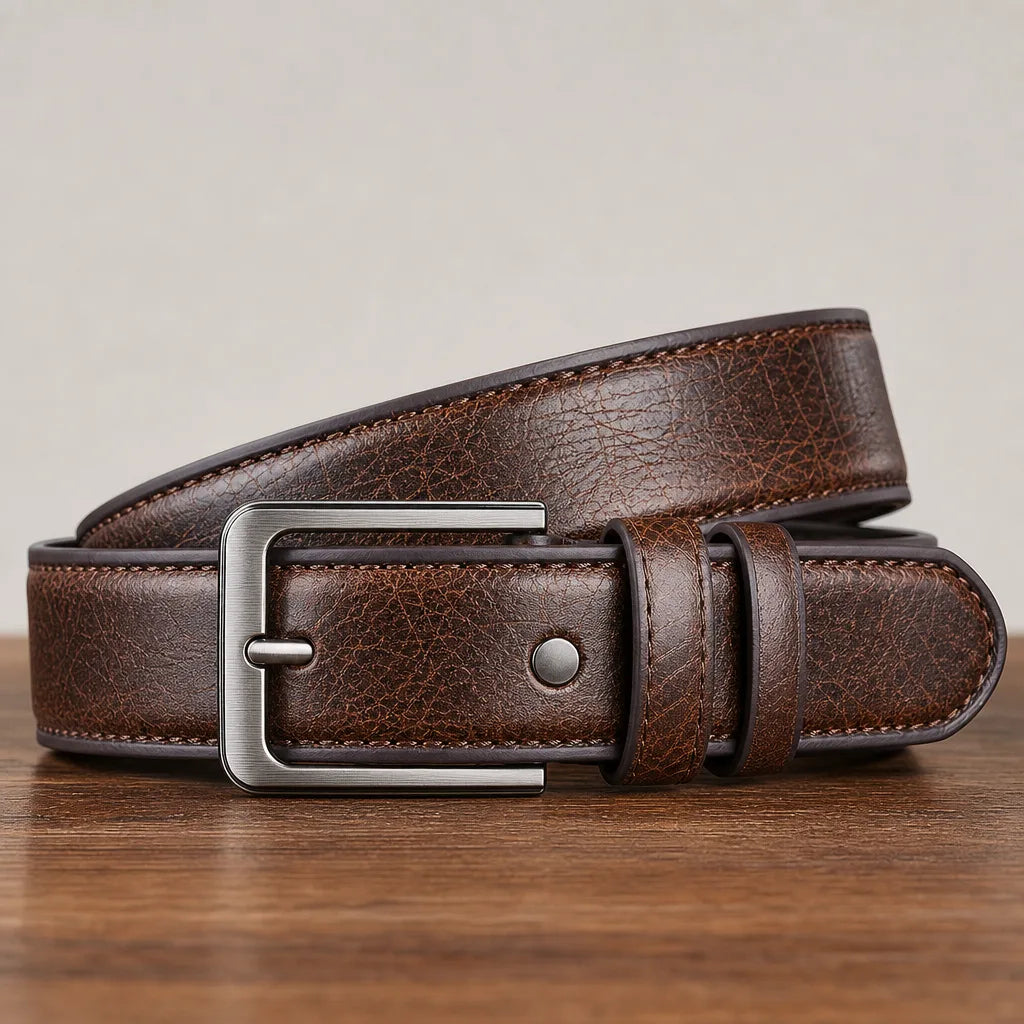 Louis Textured Pin Belt - Color:Brown;Length (cm):130cm