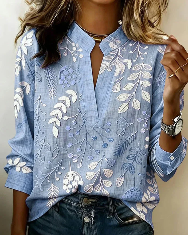 Louise | Women's Floral Blouse - Size:XS;Color:Blue