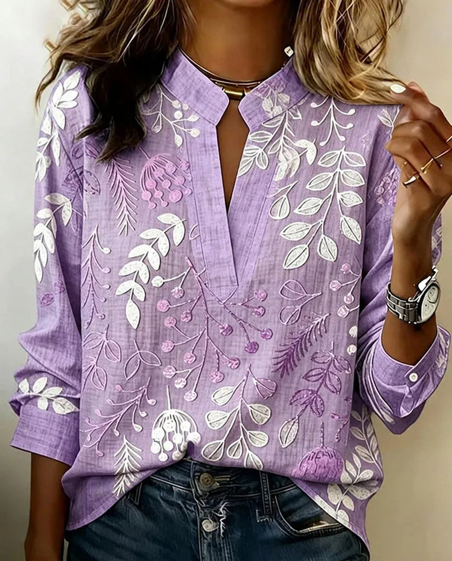 Louise | Women's Floral Blouse - Size:XS;Color:Purple