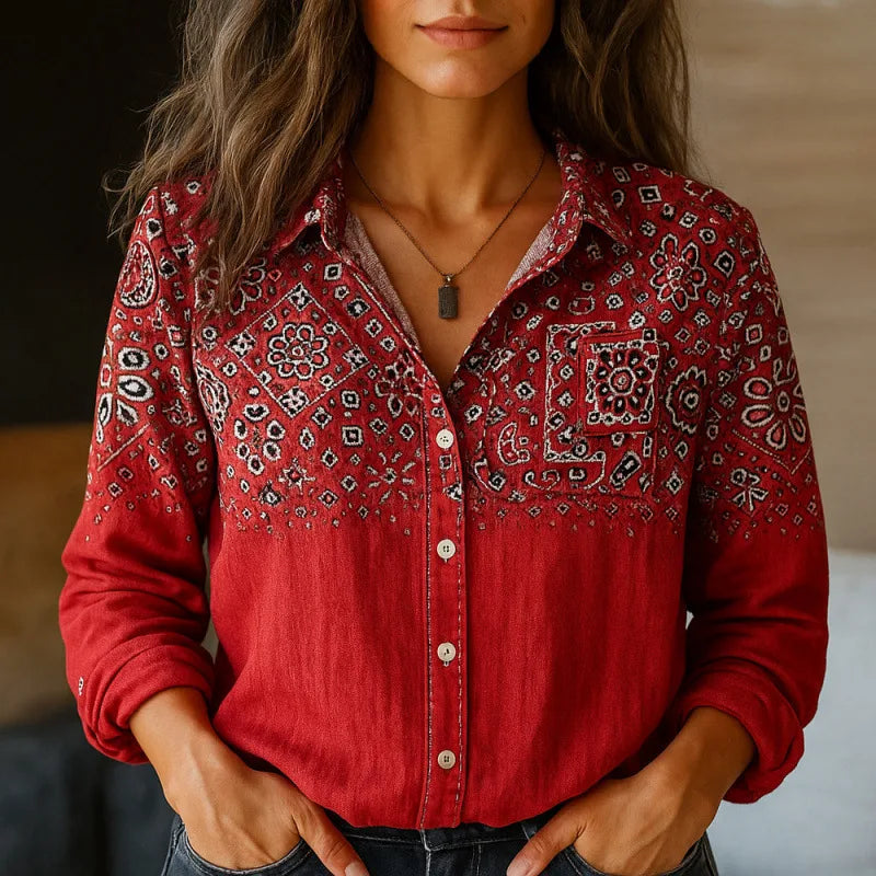 Louise | Women's Floral Cardigan Blouse  - Size:XS;Color:Red