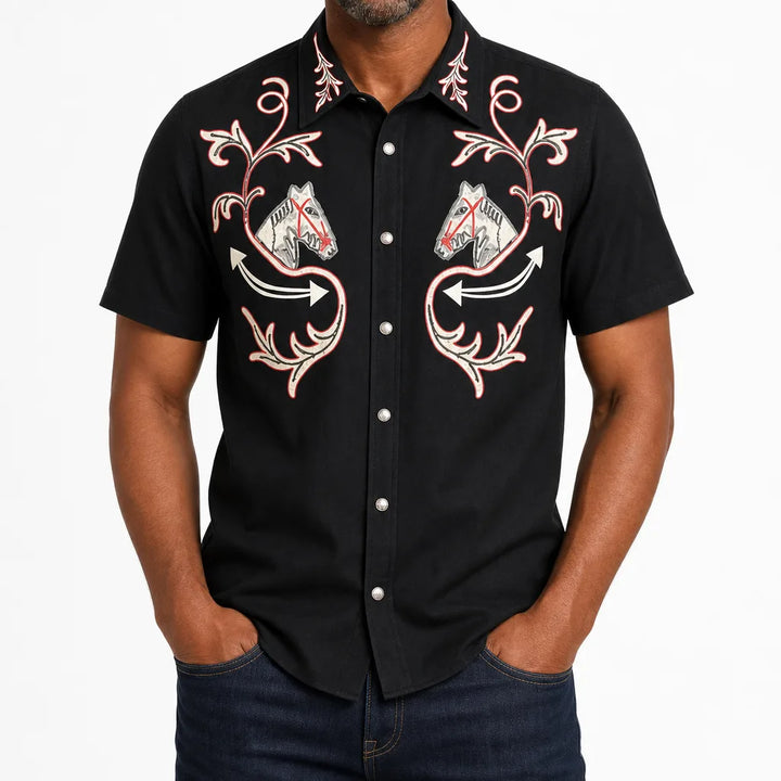 Lucas | Men's Fall Western Cowboy Shirt - Color:Black;Size:XXS