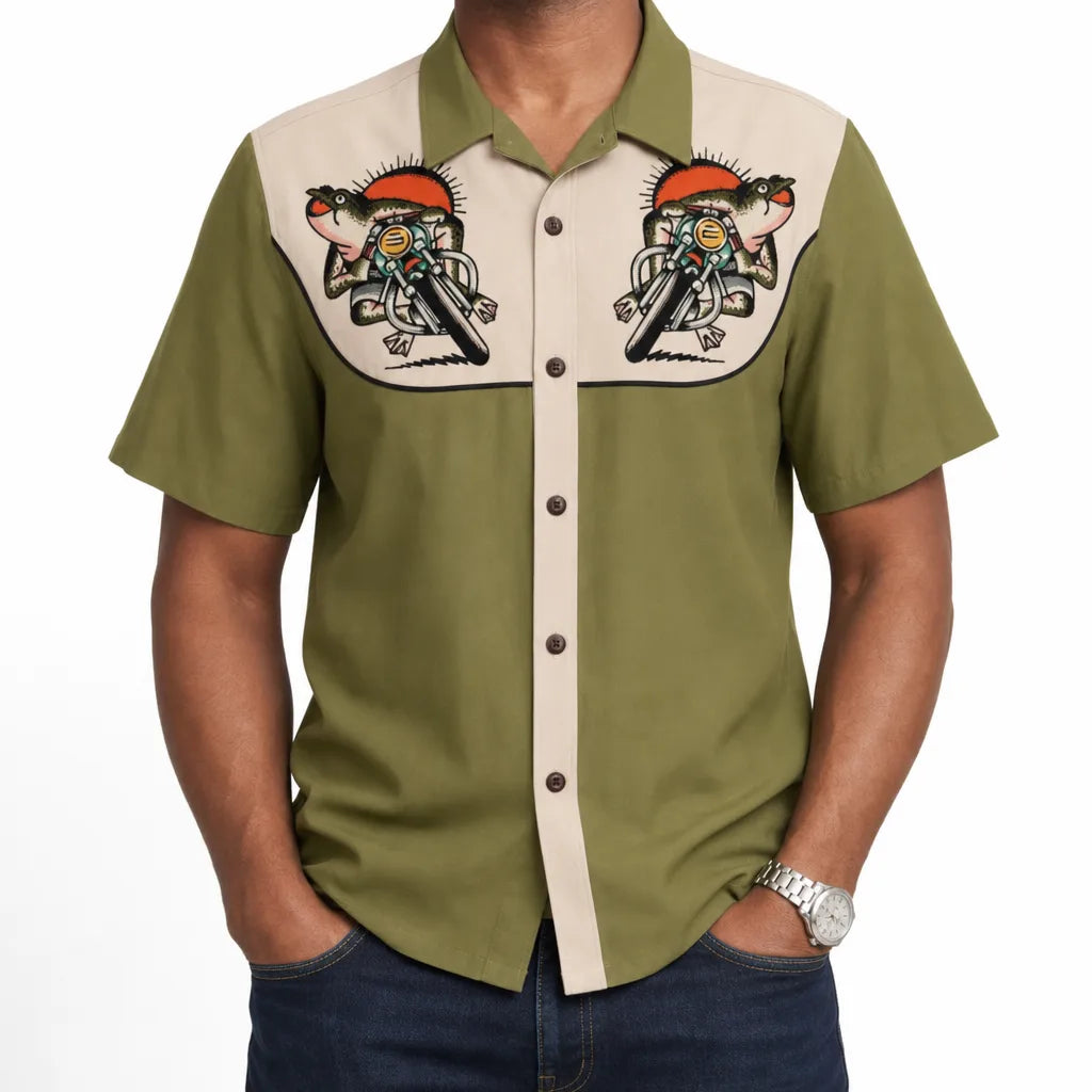 Lucas | Men's Fall Western Cowboy Shirt - Color:Dark Green;Size:XXS