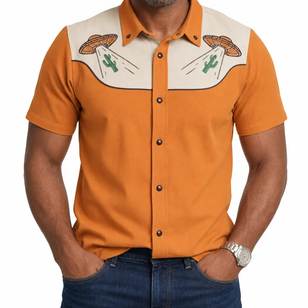 Lucas | Men's Fall Western Cowboy Shirt - Color:Orange;Size:XXS