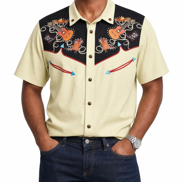 Lucas | Men's Fall Western Cowboy Shirt - Color:Orange;Size:3XL