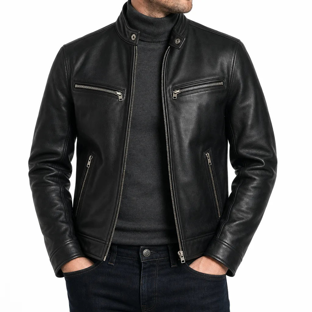 Lucian | Men's Fall Leather Jacket - Color:Black;Size:XS