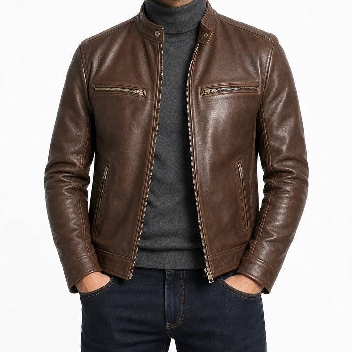 Lucian | Men's Fall Leather Jacket - Color:Brown;Size:XS