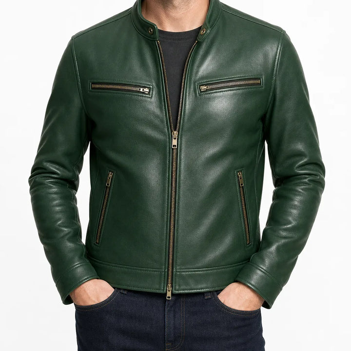 Lucian | Men's Fall Leather Jacket - Color:Green;Size:XS