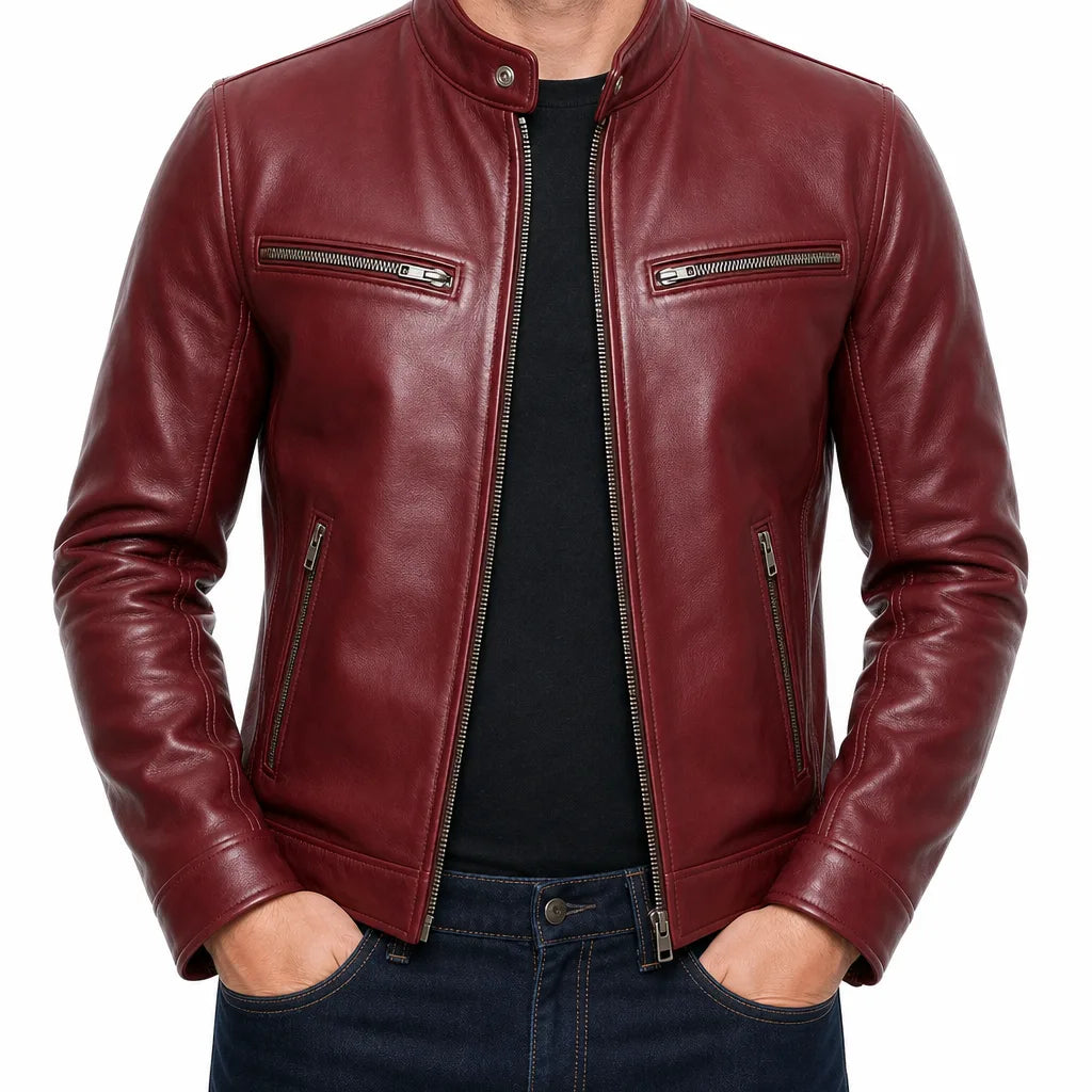 Lucian | Men's Fall Leather Jacket - Color:Red;Size:XS
