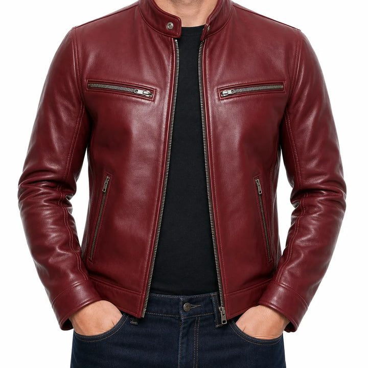Lucian | Men's Fall Leather Jacket - Color:Red;Size:XS