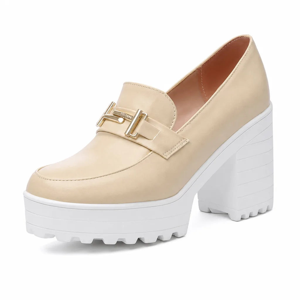 Women's Beige Lucian Buckle Platform Pumps