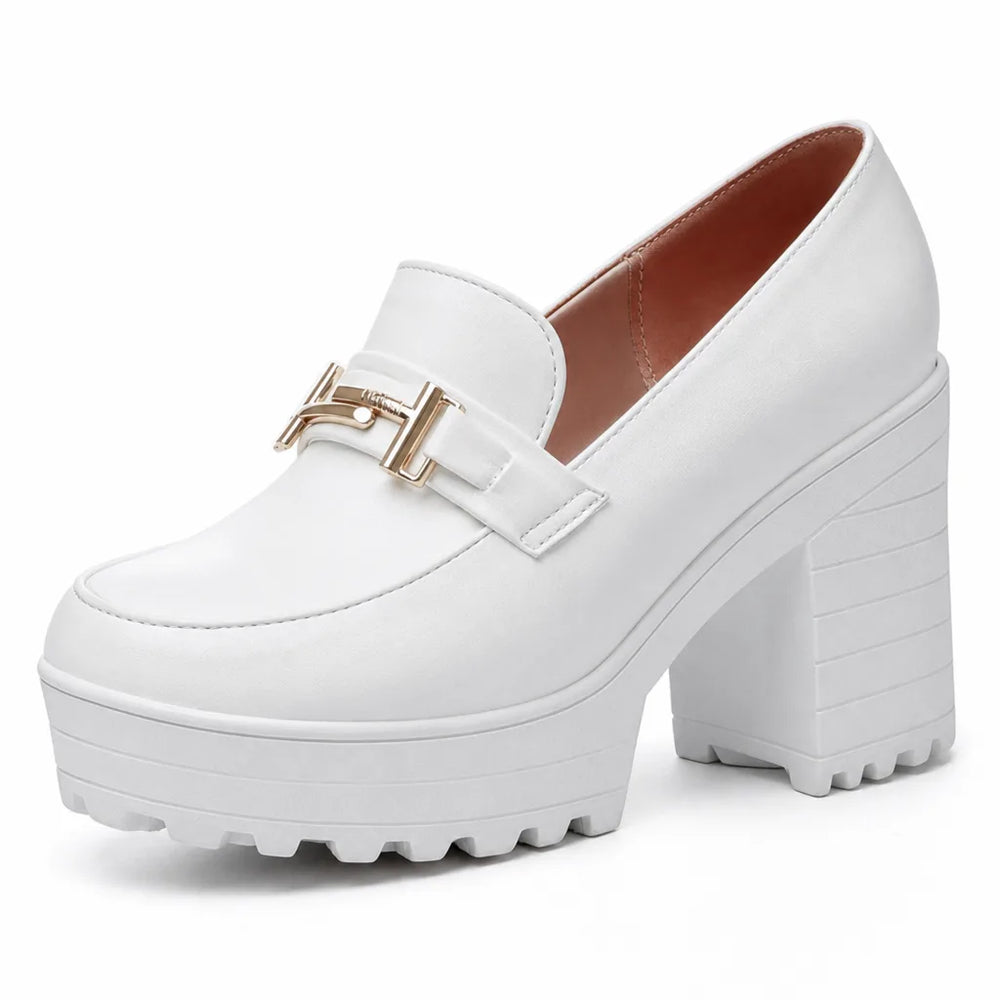 Women's White Lucian Buckle Platform Pumps