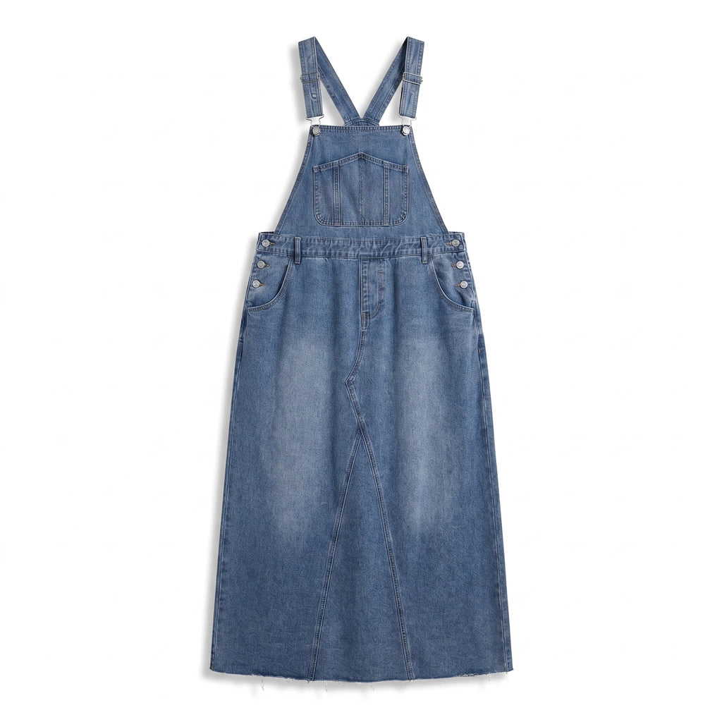 Lucie Denim Pinafore - Color:Mid Blue;Size:2XL