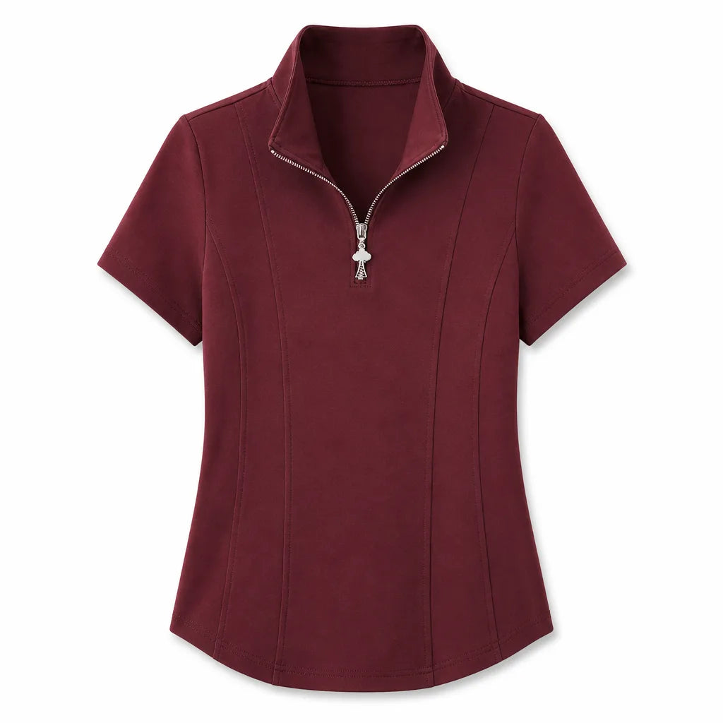 Lucie Zip-Up T-Shirt - Color:Dark Red;Size:XS