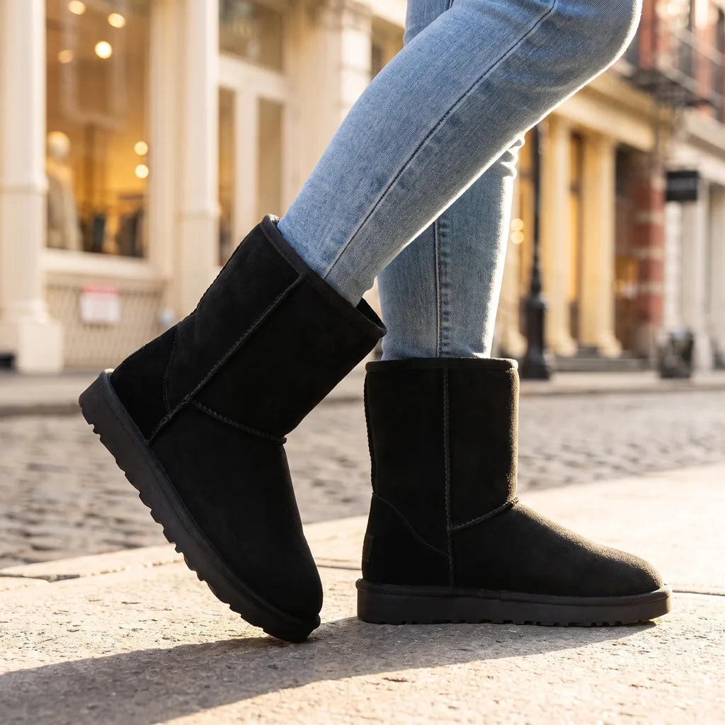 Men's Black Marion Leather Snow Boots