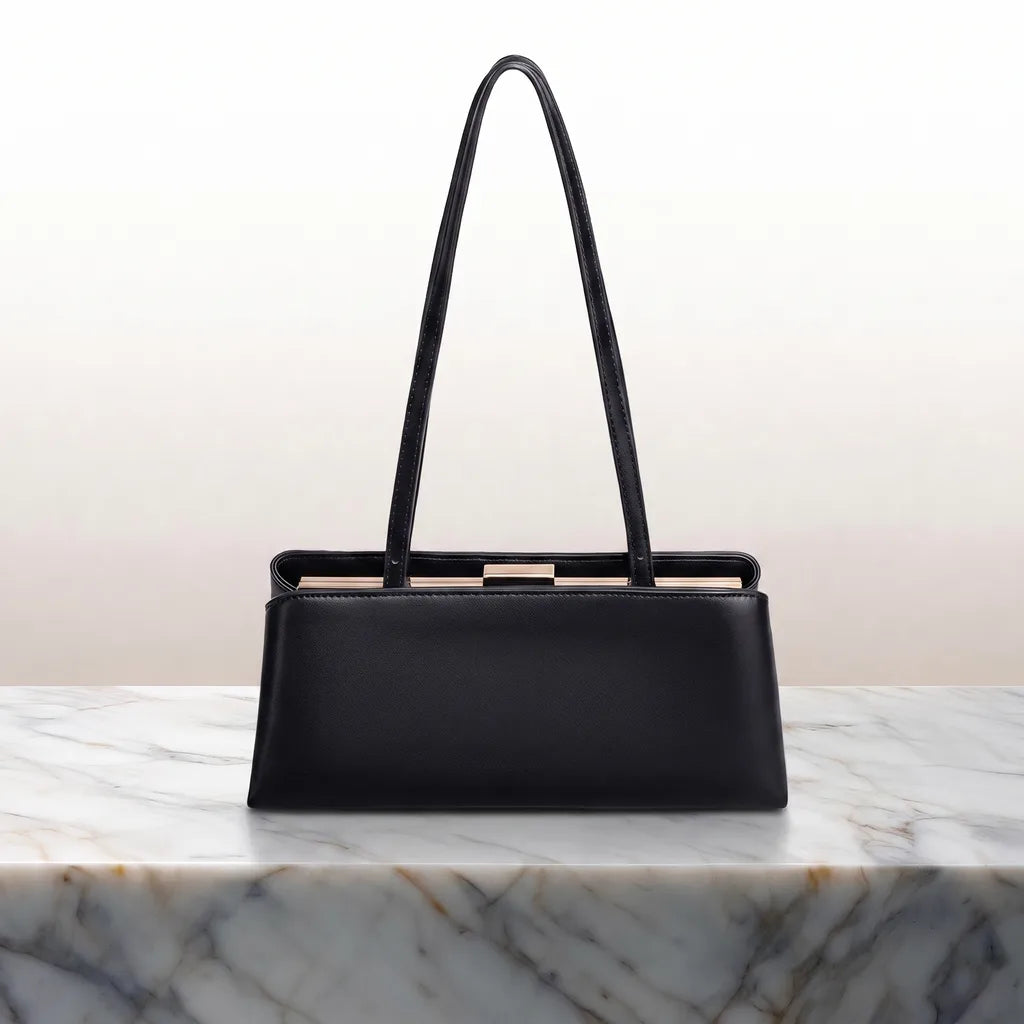 Luna Lock Clasp Handbag - Color:Black