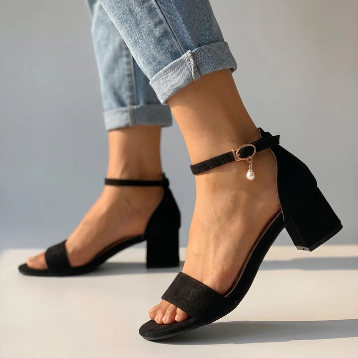 Lydia Chunky Ankle Strap Heels - Color:Black;Size:35