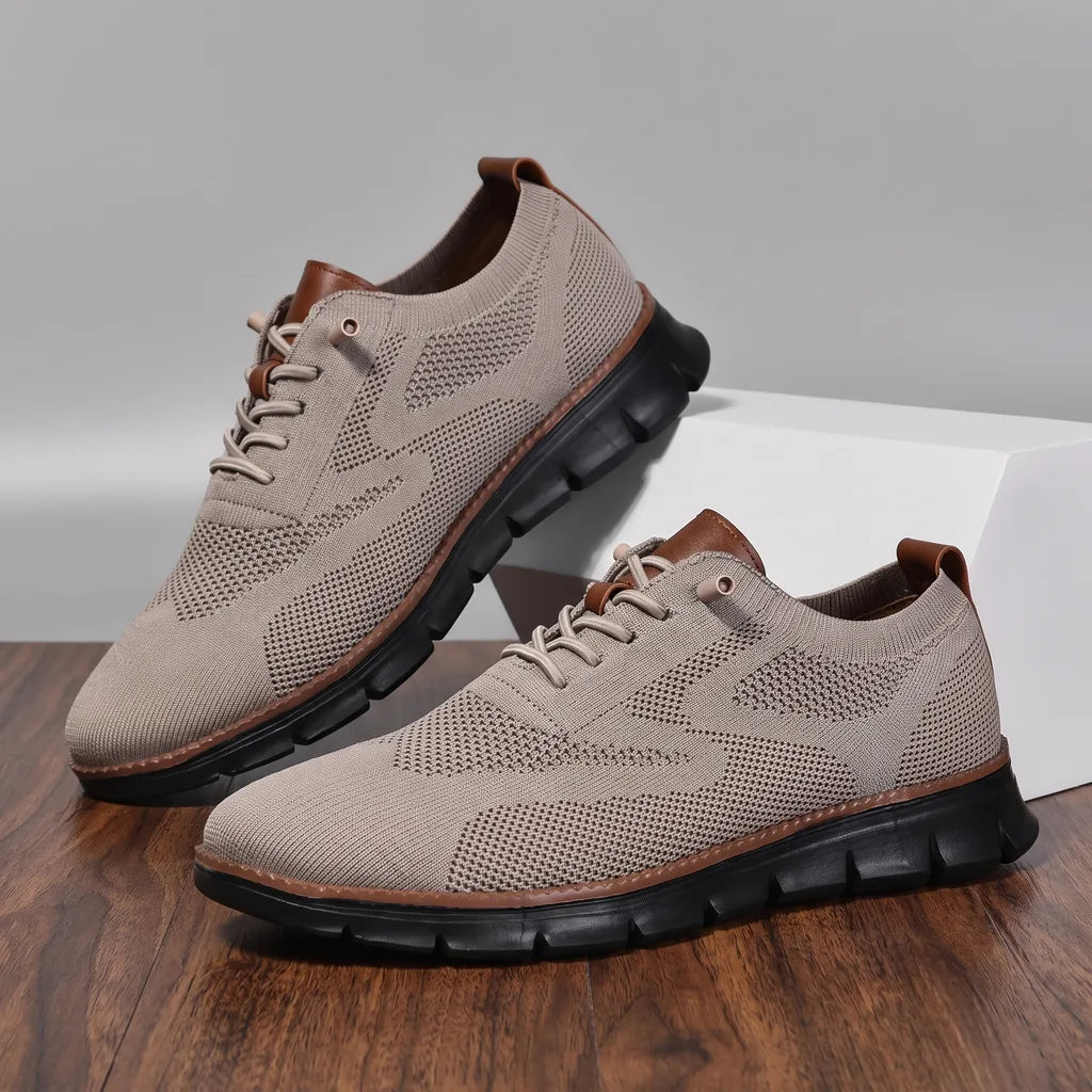 Lyndon | Men's Knit Sneakers  - Color:Beige;Size:40