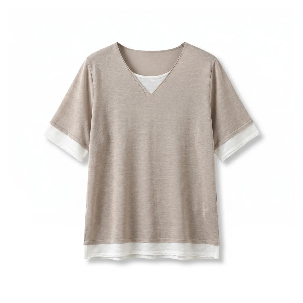 Macy Layered Knit Top - Color:Beige Camel;Size:S