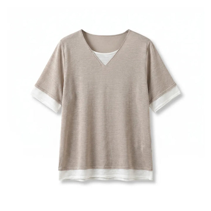 Macy Layered Knit Top - Color:Beige Camel;Size:S